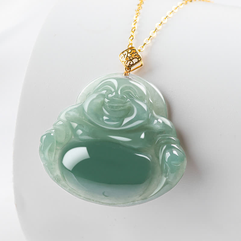 Laughing Buddha Natural Jade Prosperity Abundance Necklace Pendant - image 2