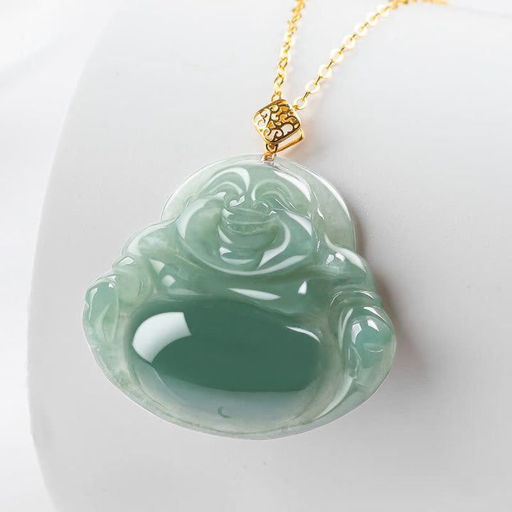 Laughing Buddha Natural Jade Prosperity Abundance Necklace Pendant - image 2
