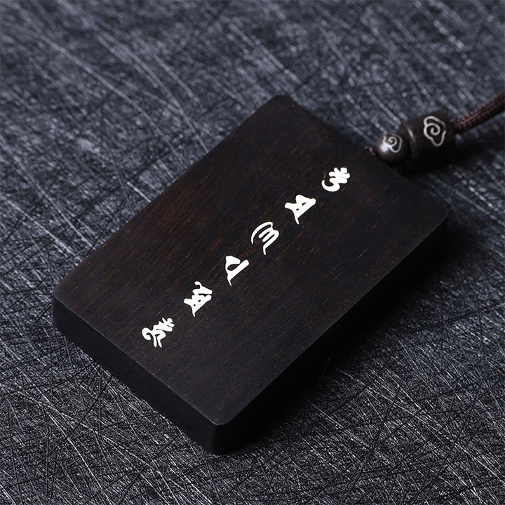 Buddha Stones 999 Sterling Silver Small Leaf Red Sandalwood Ebony Wood Om Mani Padme Hum Inlaid Protection Necklace Pendant - image 16
