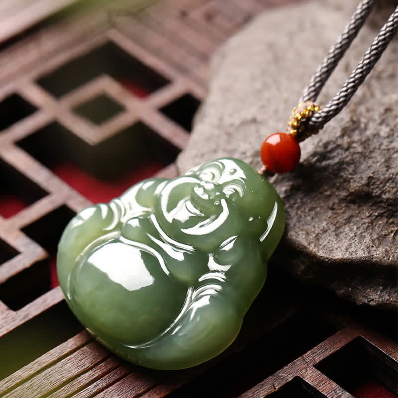 Laughing Buddha Hetian Jade Abundance Necklace String Pendant - image 4