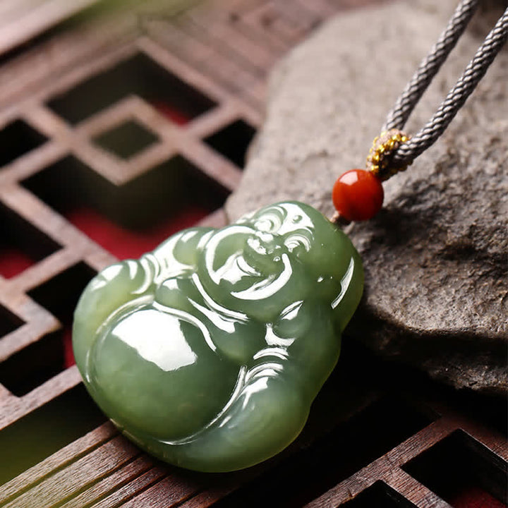 Laughing Buddha Hetian Jade Abundance Necklace String Pendant - image 4