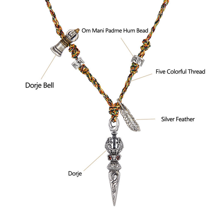 Tibetan Handmade 925 Sterling Silver Dorje Vajra Om Mani Padme Hum Feather Strength Necklace Pendant - image 5