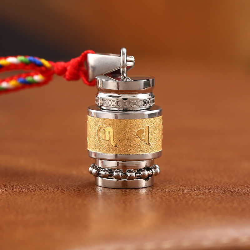 Buddha Stones Tibet Om Mani Padme Hum Shurangama Mantra Titanium Steel Wisdom Amulet Necklace Pendant - 1.2cm*1.8cm - Gold - Colorful String - image 3