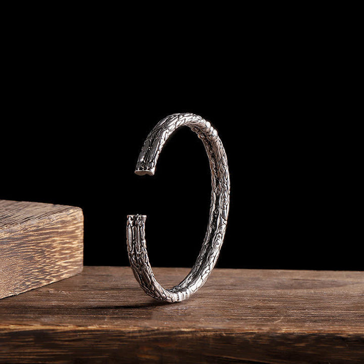 Flower Dragon Pattern Engraved Balance Cuff Bracelet Bangle - image 3