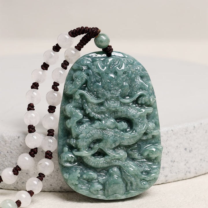 Buddha Stones Chinese Zodiac Dragon Jade Prosperity Necklace Bead String Pendant - image 4