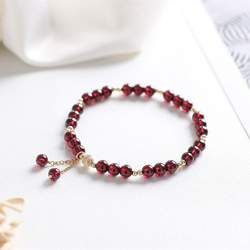 Buddha Stones 14K Gold Plated Alloy Natural Garnet Calm Bracelet - Garnet(Purification♥Protection) - image 0