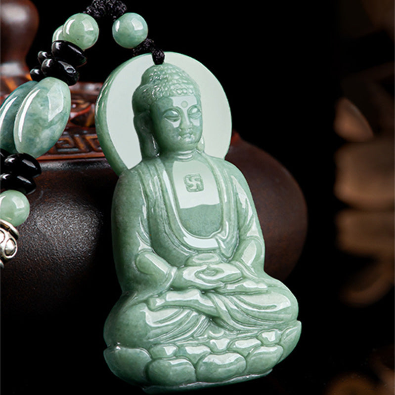 Buddha Stones Amitabha Buddha Jade Amulet Compassion String Necklace - image 2