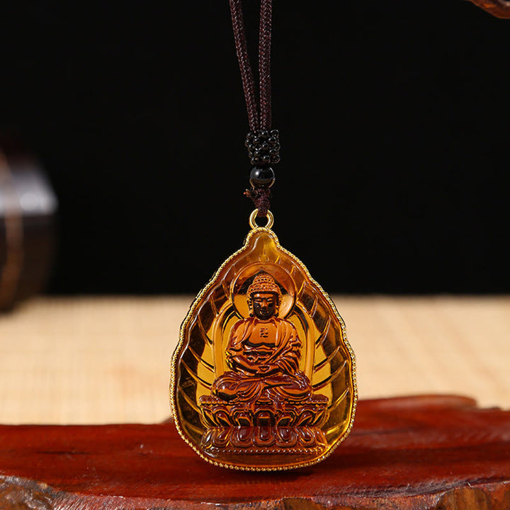 Tibetan Buddha Liuli Crystal Serenity Necklace Pendant - Brown Buddha - image 5