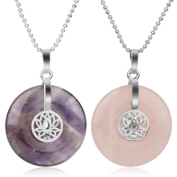 Buddha Stones Various Crystal Amethyst Pink Crystal Lotus Healing Necklace Pendant - image 1