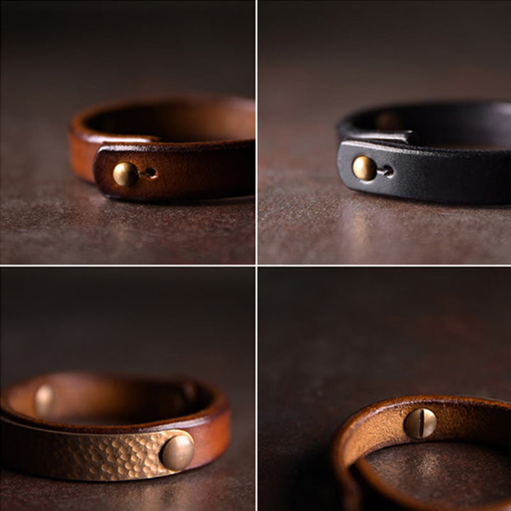 Buddha Stones Vintage Handmade Texture Copper Brass Leather Wealth Bracelet Bangle - image 22