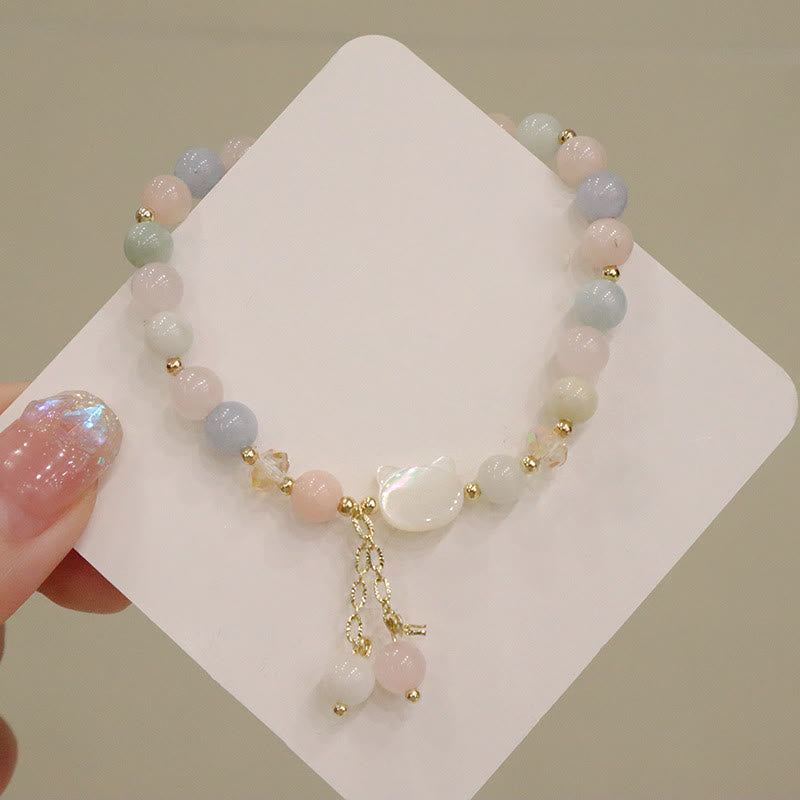 Buddha Stones Natural Strawberry Quartz Morganite Tridacna Stone Cat Love Bracelet - image 5
