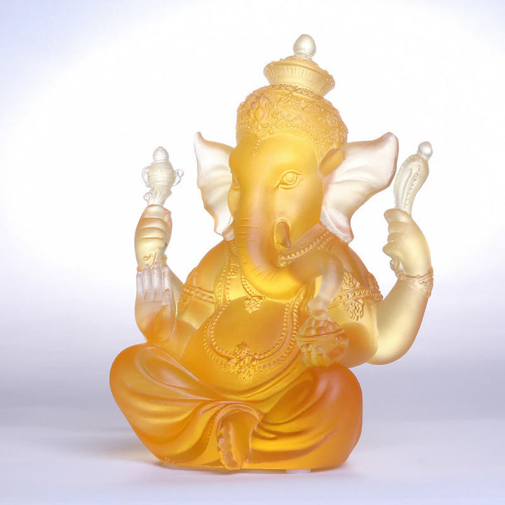 Buddha Stones Handmade Ganesh Ganpati Elephant Figurine Liuli Crystal Art Piece Protection Statue Home Decoration