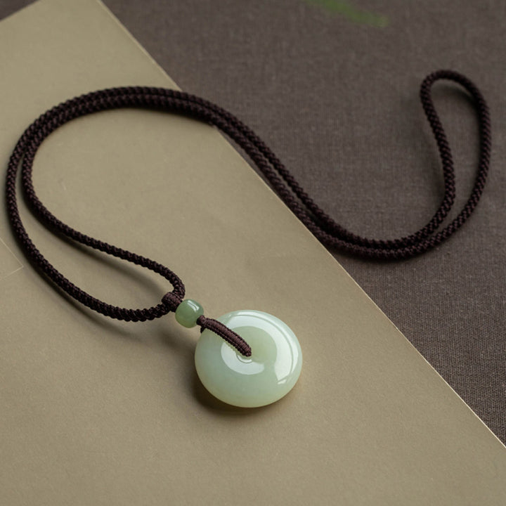 Natural Round Jade Peace Buckle Luck Prosperity Necklace Pendant