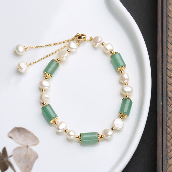 Buddha Stones Green Aventurine Pearl Pink Crystal Bead Luck Bracelet