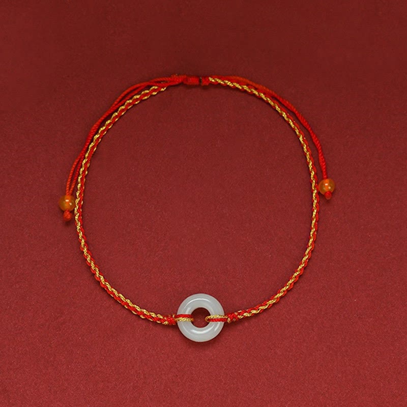 Buddha Stones Round Peace Buckle Jade Luck Abundance Braided Bracelet Anklet
