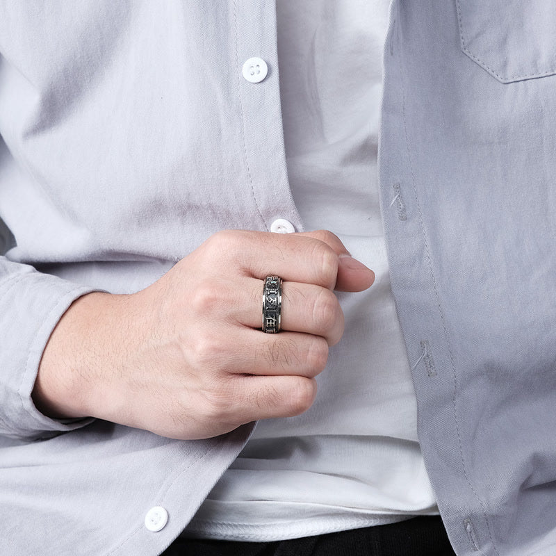Letter Words Balance Calm Titanium Steel Rotatable Ring