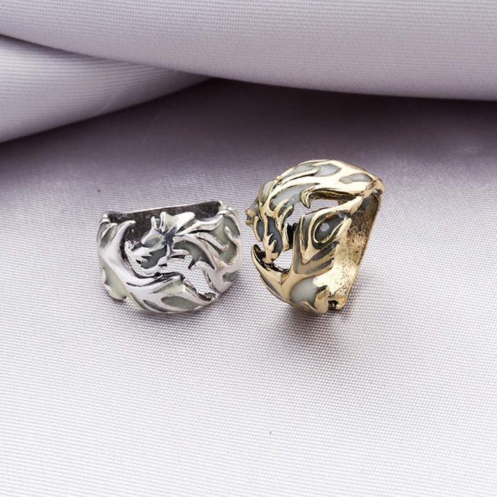 Buddha Stones Vintage Luminous Dragon Protection Strength Glow In The Dark Finger Ring