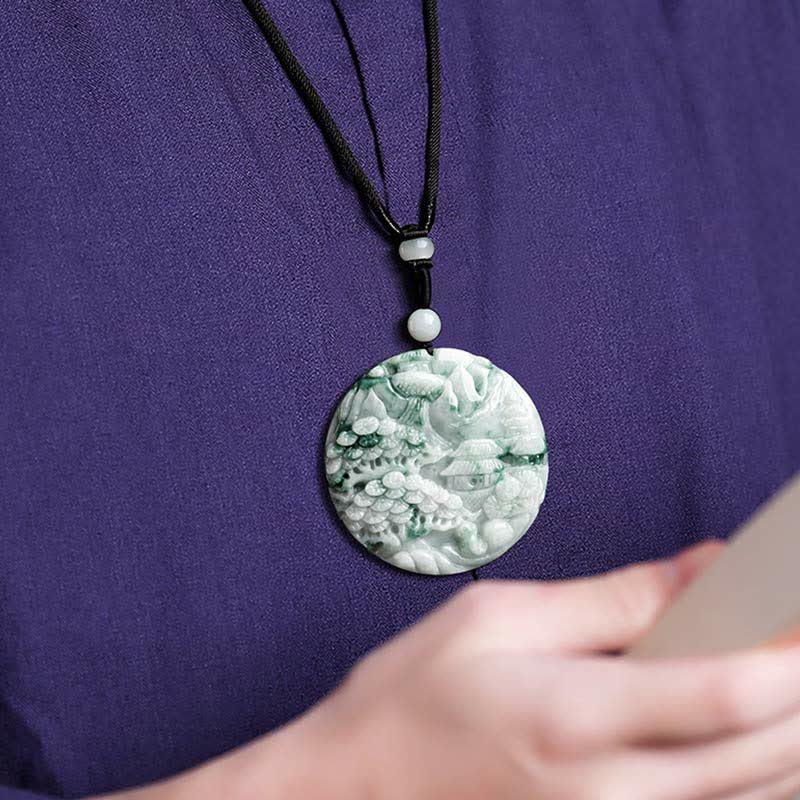 Buddha Stones Mountain Landscape Jade Abundance String Necklace