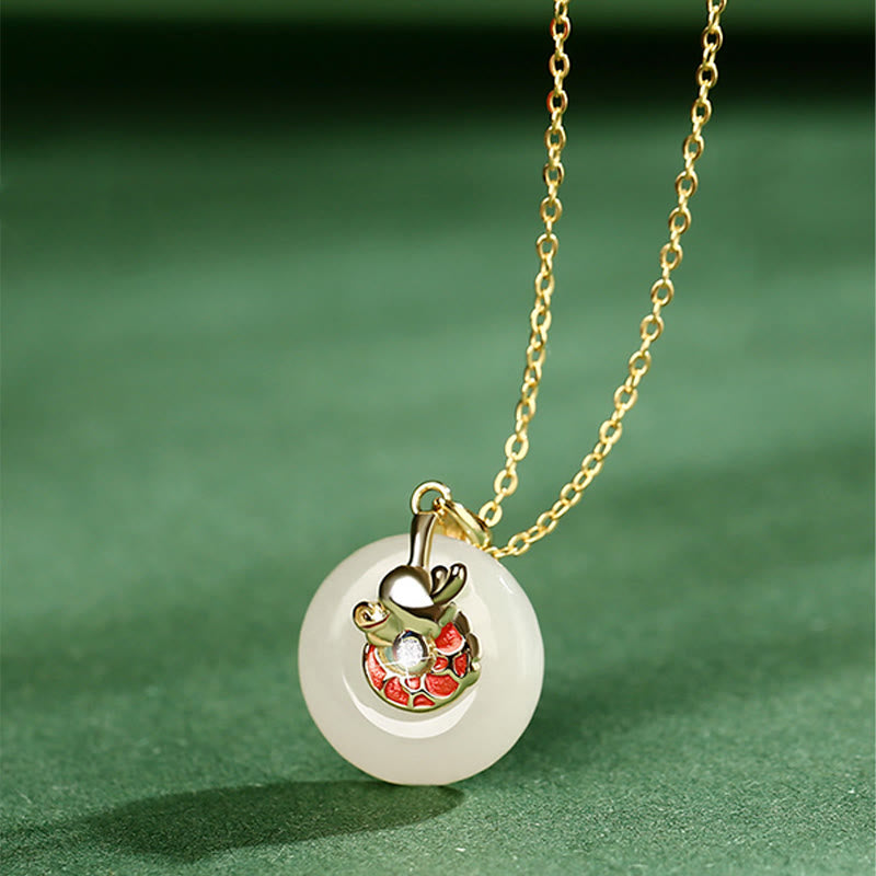 Buddha Stones 925 Sterling Silver Hetian White Jade Year of the Dragon Luck Necklace Pendant