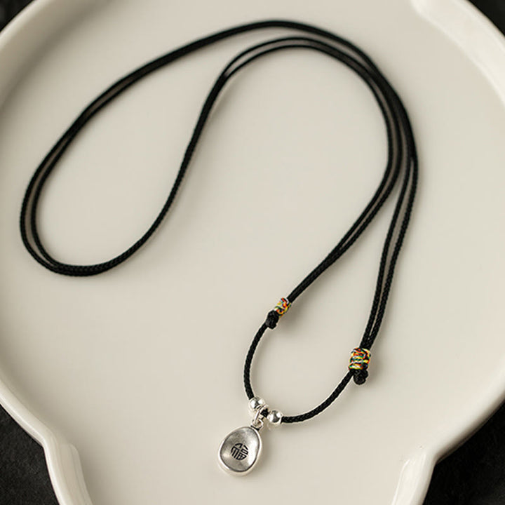 Buddha Stones 999 Sterling Silver Peace And Joy Fu Character Luck Fortune 925 Sterling Silver Chain Necklace Pendant