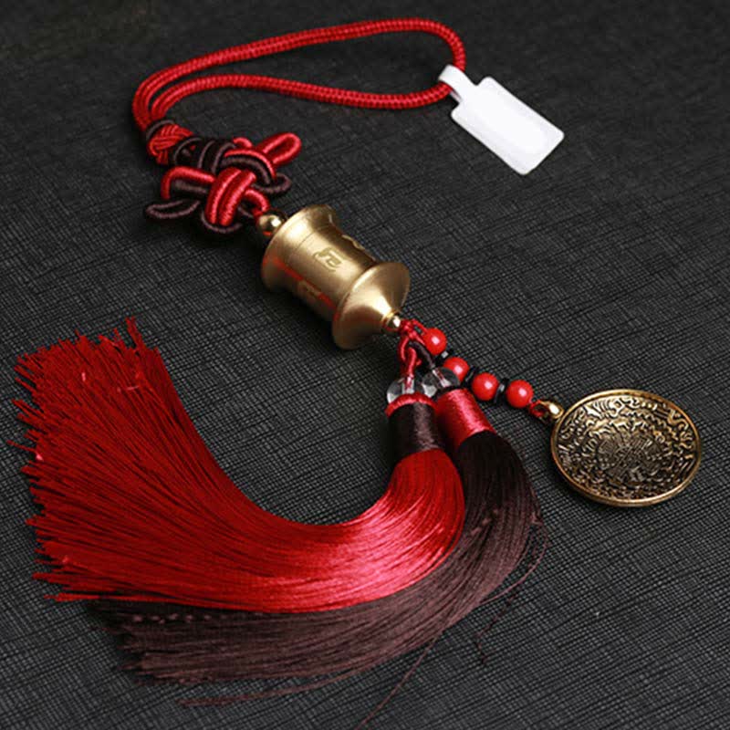 Buddha Stones Tibet Om Mani Padme Hum Prayer Wheel Nine Palace Eight Trigrams Copper Car Hanging Decoration