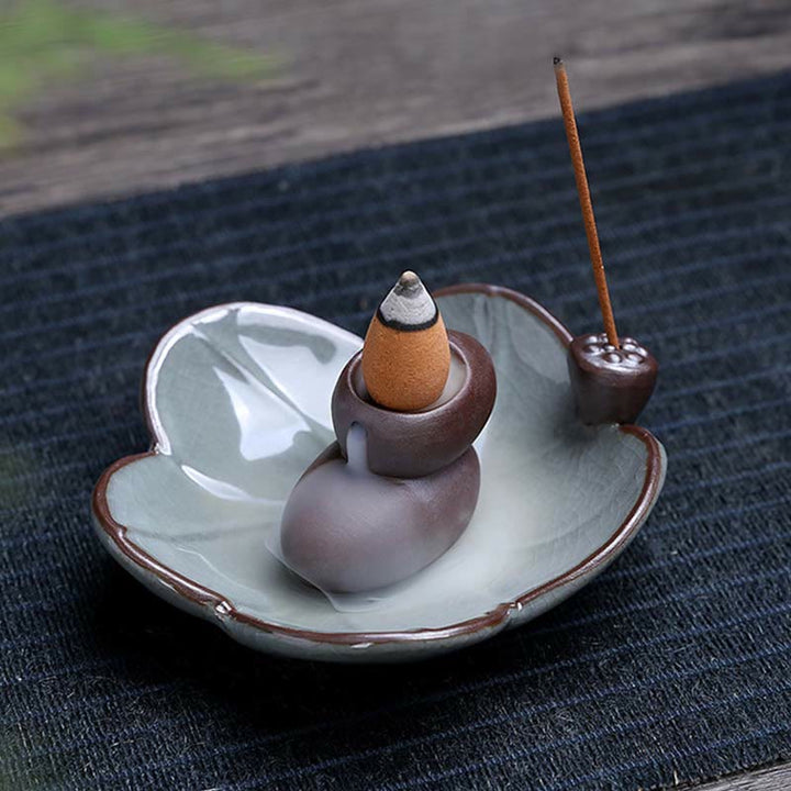 Lotus Plum Blossom Square Ceramic Spiritual Backflow Incense Burner