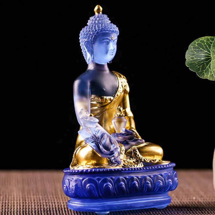 Medicine Buddha Handmade Liuli Crystal Art Piece Compassion Statue Home Office Offering Decoration