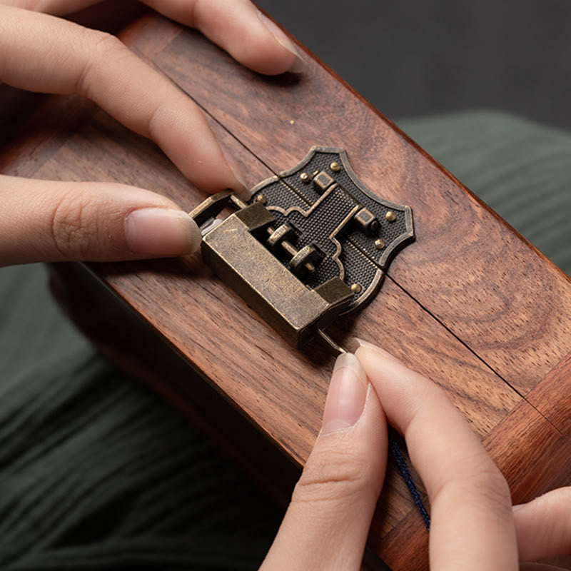 Retro Handmade Floral Pattern Rosewood Jewelry Storage Box Lockable Wooden Gift Organizer Box