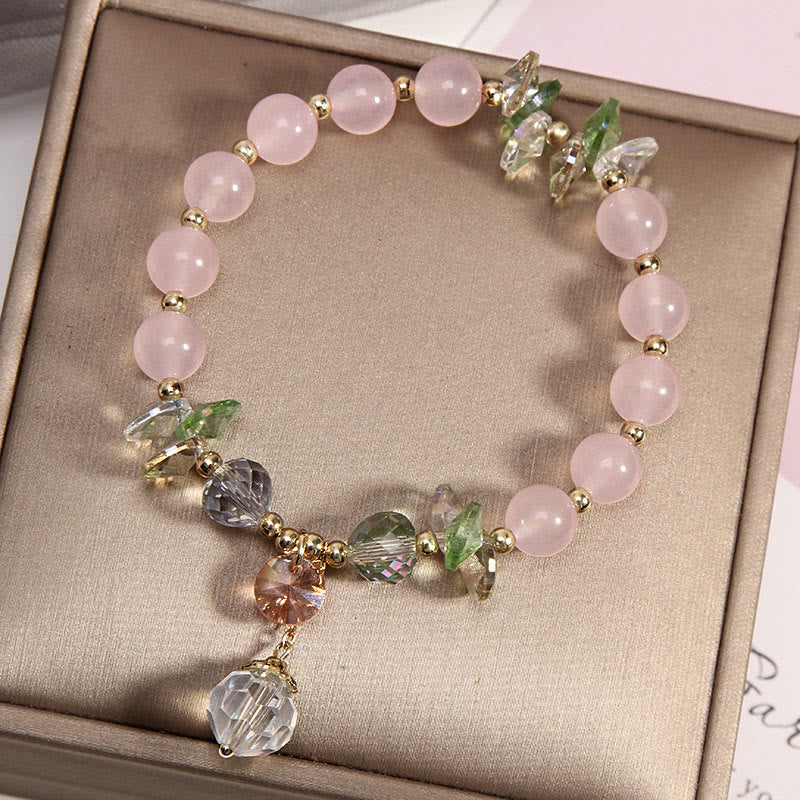 Buddha Stones Cat's Eye Pink Crystal Peace Charm Bracelet