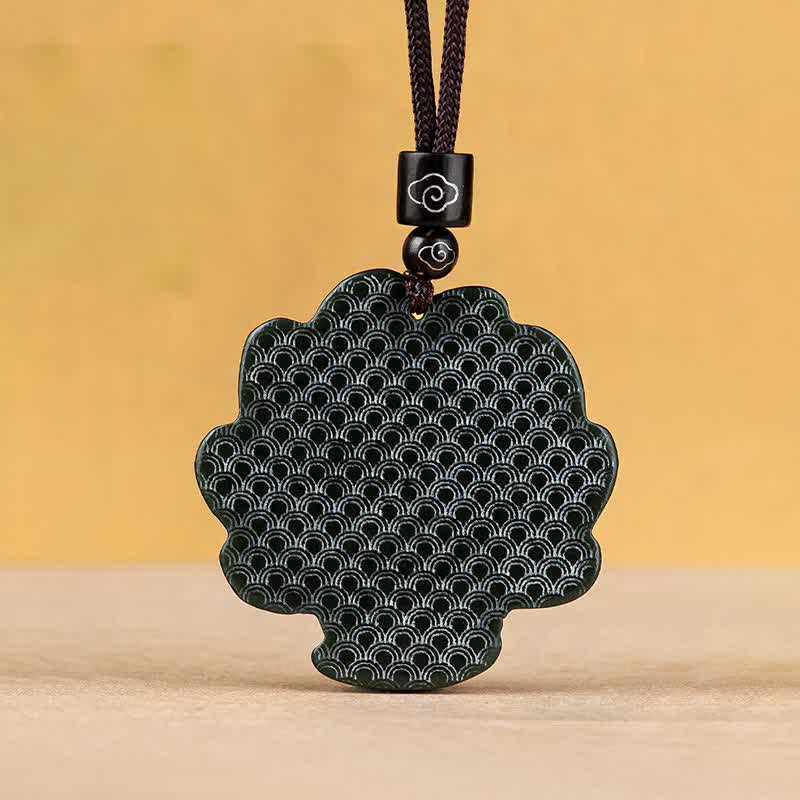 Hetian Cyan Jade Nine Tailed Fox Luck Necklace String Pendant