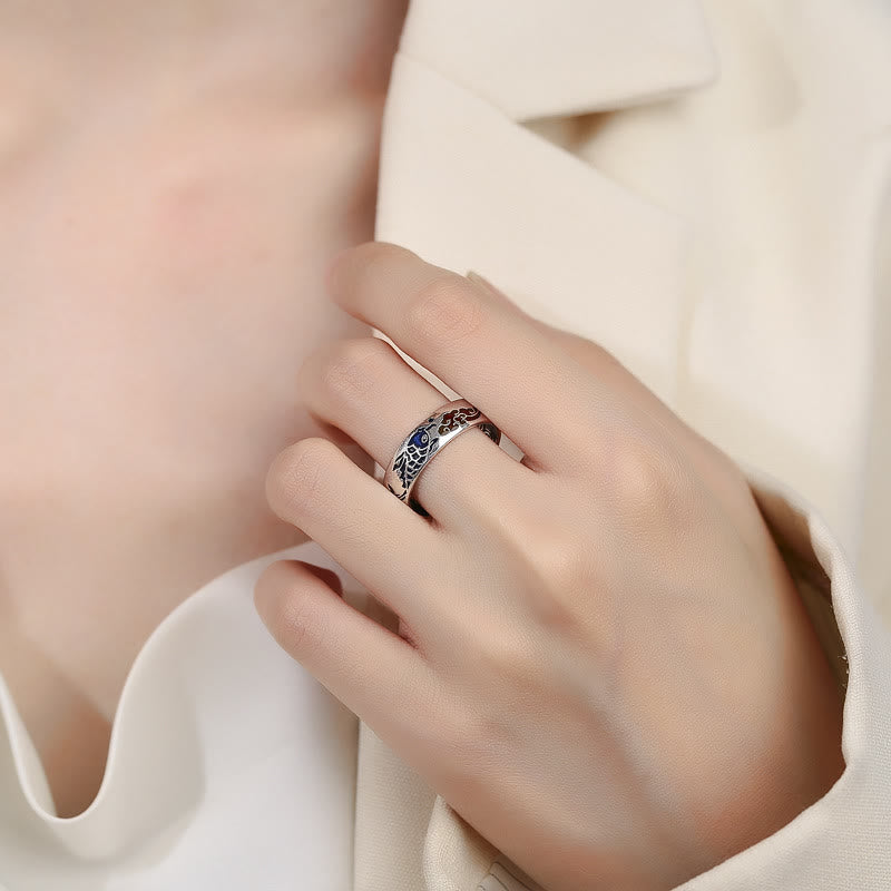 Buddha Stones Koi Fish Auspicious Cloud Design Luck Wealth Ring