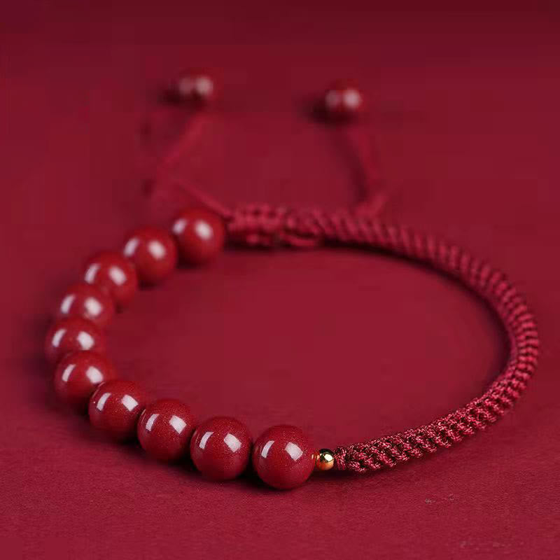 Buddha Stones Natural Cinnabar King Kong Knot Blessing String Bracelet