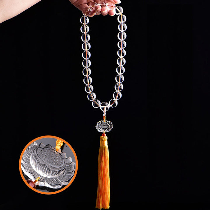 Natural White Crystal Lotus Wrist Mala Meditation Tassels Pocket Mala Car Decoration
