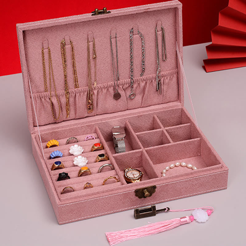 Buddha Stones Simple Design Jewelry Box Organizer Single Layer Flannel Jewelry Storage Box With Lock - image 29