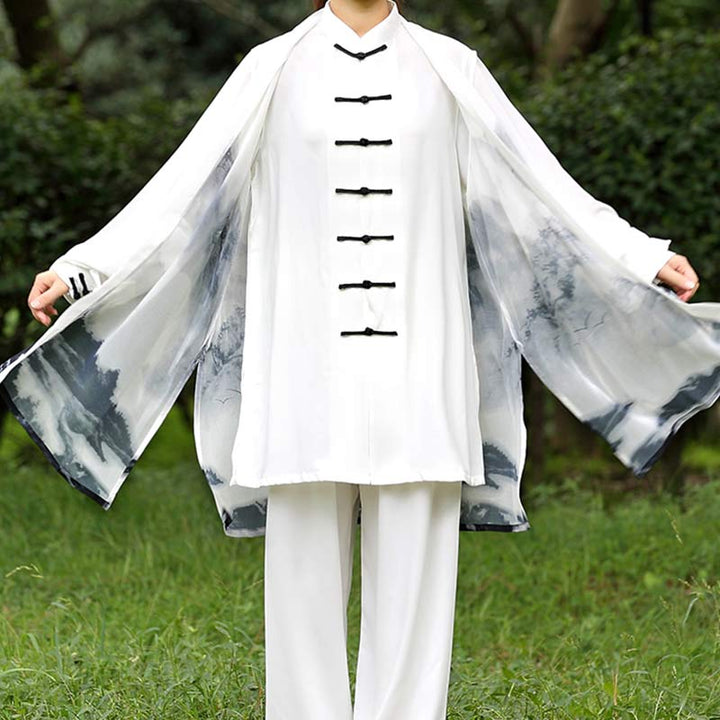 3Pcs Ink Painting Meditation Prayer Spiritual Zen Tai Chi Qigong Practice Unisex Clothing Set