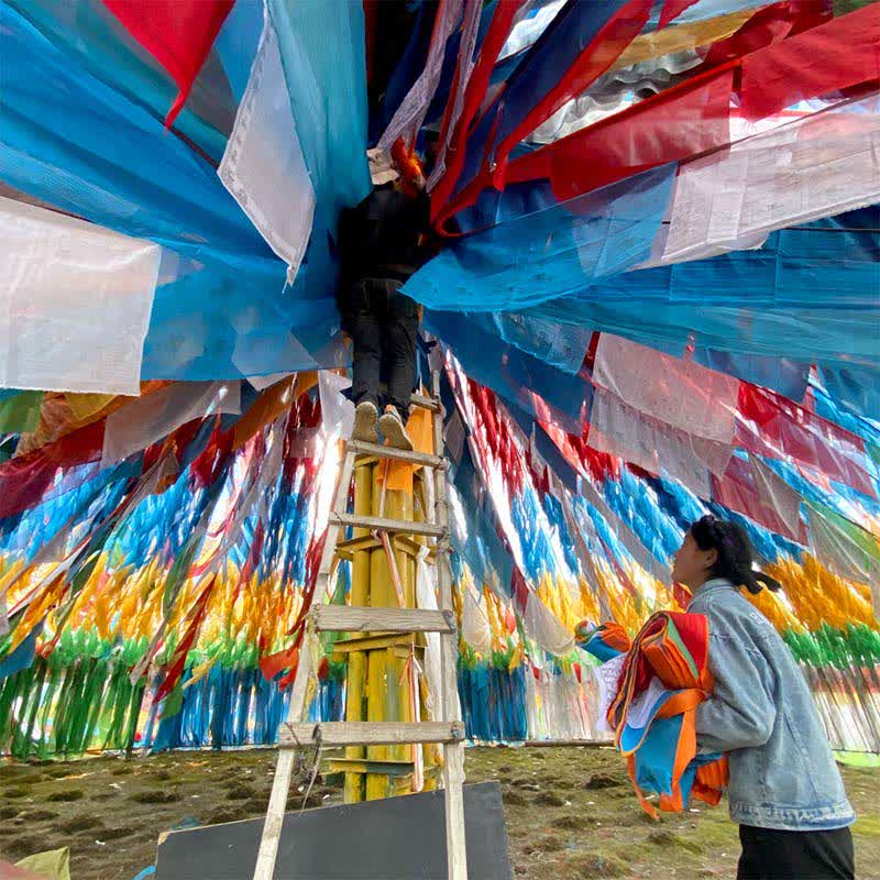 Buddha Stones Tibetan 5 Colors Silk Windhorse Auspicious Outdoor 25 Pcs Prayer Flag