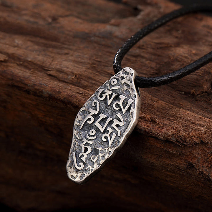 Buddha Stones Tibetan 925 Sterling Silver Om Mani Padme Hum Dorje Vajra Engraved Strength Necklace Pendant - image 15