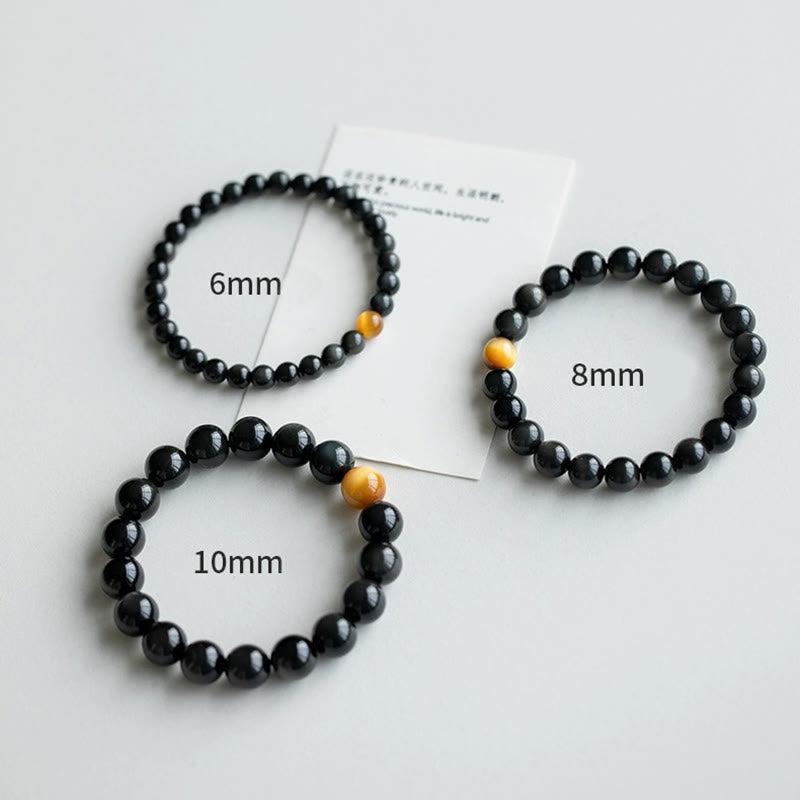 Buddha Stones Natural Rainbow Obsidian Tiger Eye Positive Love Bracelet