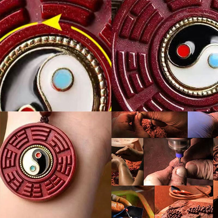 Buddha Stones Natural Cinnabar Bagua Rotatable Yin Yang Keep Away Evil Spirits Necklace Pendant - image 9