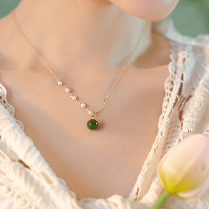 Buddha StonesNatural Hetian Jade Pearl Luck Bead Necklace Pendant - image 8