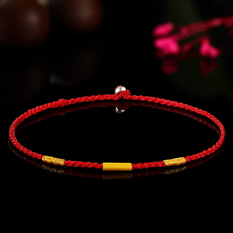 Buddha Stones 999 Gold Bead Handmade Four Thread Wishful Knots Braided Protection Bracelet