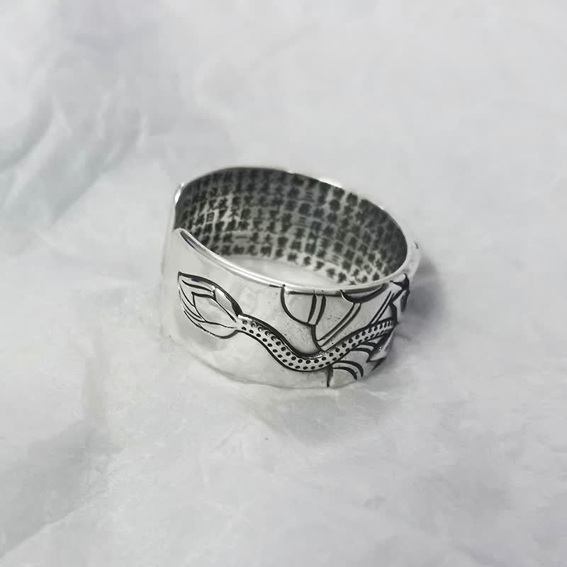 Buddha Stones 999 Sterling Silver Lotus Symbol Heart Sutra Protection Ring - image 6