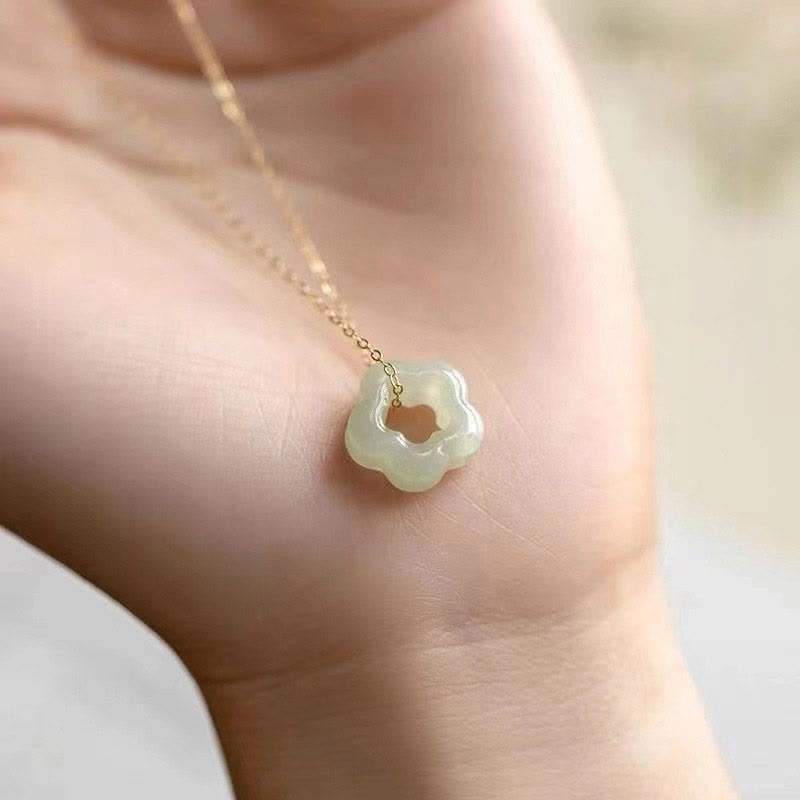 Buddha Stones Dainty Hetian Jade Cyan Jade Luck Floral Charm Necklace Pendant - image 3