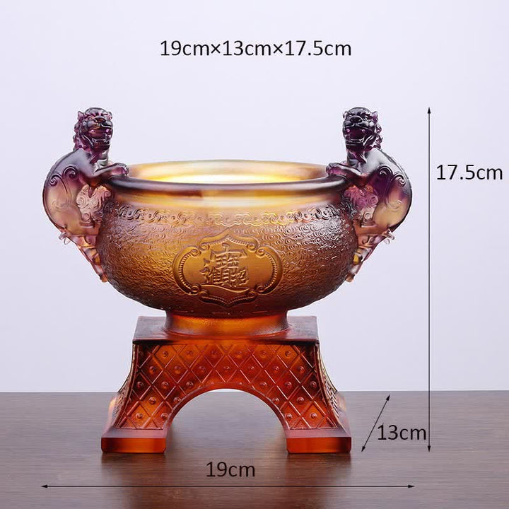 Handmade Liuli Crystal PiXiu Treasure Bowl Art Piece Home Decoration - Purple - image 10