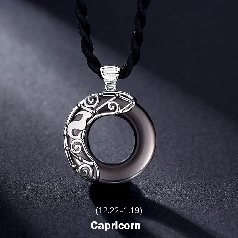 Buddha Stones 12 Constellations of the Zodiac Ice Obsidian Blessing Round Pendant Necklace - Capricorn - image 9
