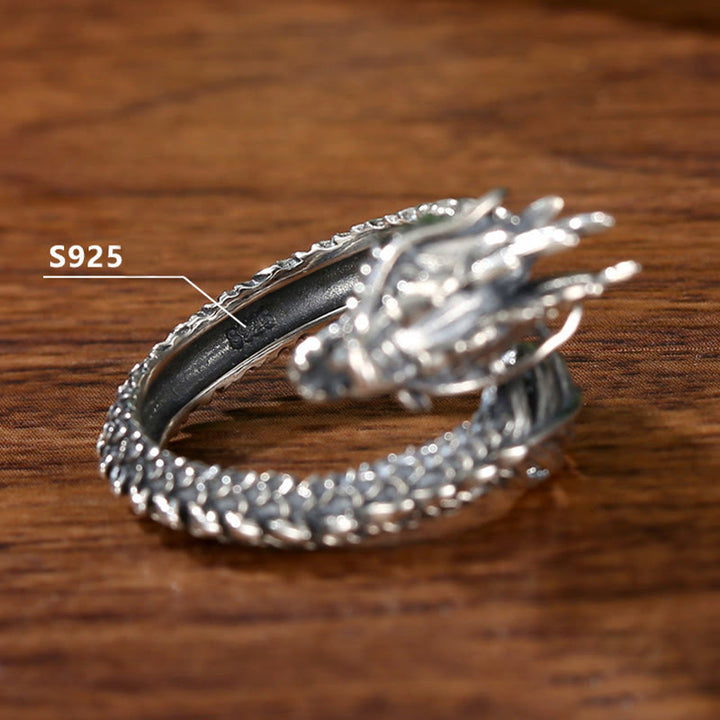 Buddha Stones 925 Sterling Silver Vintage Dragon Success Protection Strength Adjustable Ring - image 3