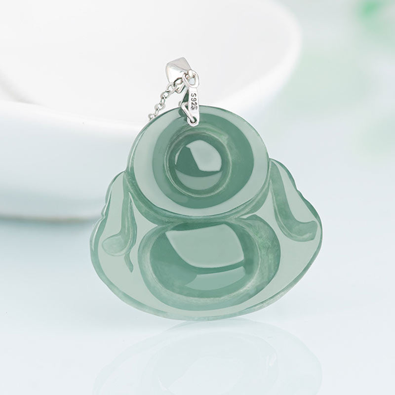 Buddha Stones 925 Sterling Silver Laughing Buddha Jade Protection Calm Necklace Chain Pendant - image 6