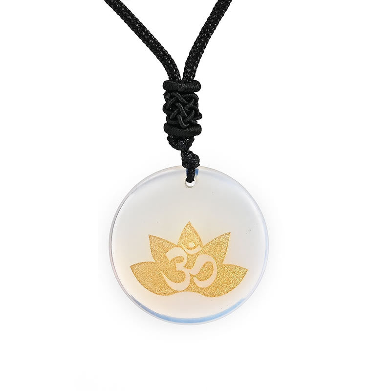 Buddha Stones OM Lotus Symbol Various Crystal Amethyst Tiger Eye Healing Necklace Pendant