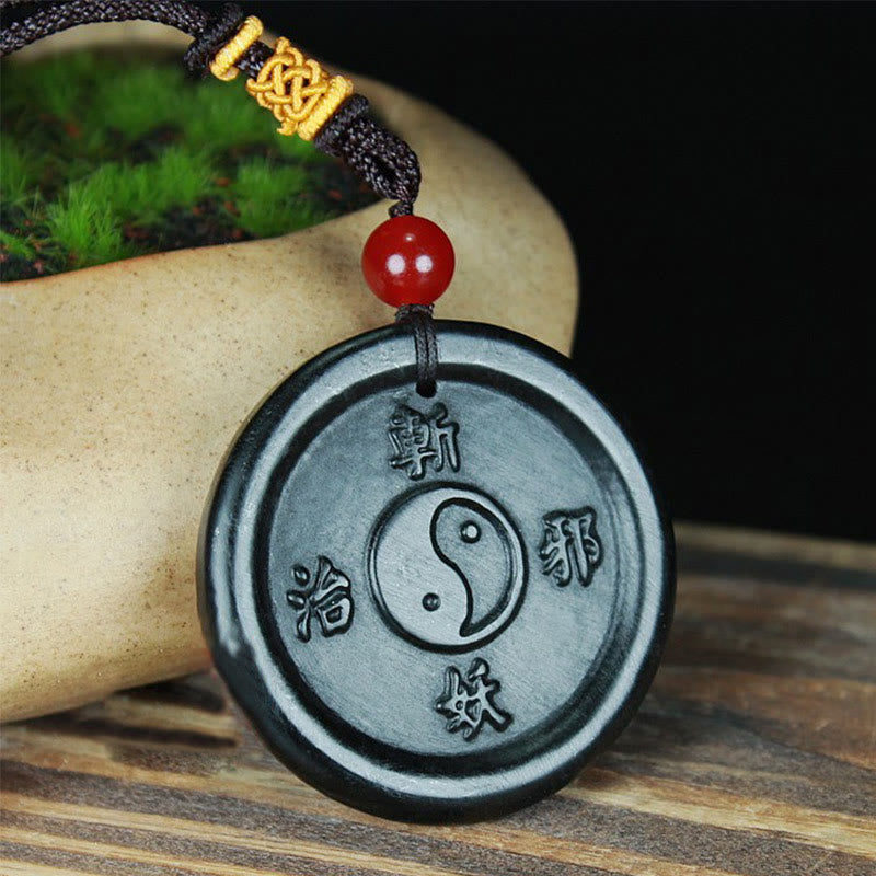 Buddha Stones Natural Hetian Cyan Jade Yin Yang Luck Harmony Necklace Pendant - Cyan Jade(Success♥Healing) - image 1