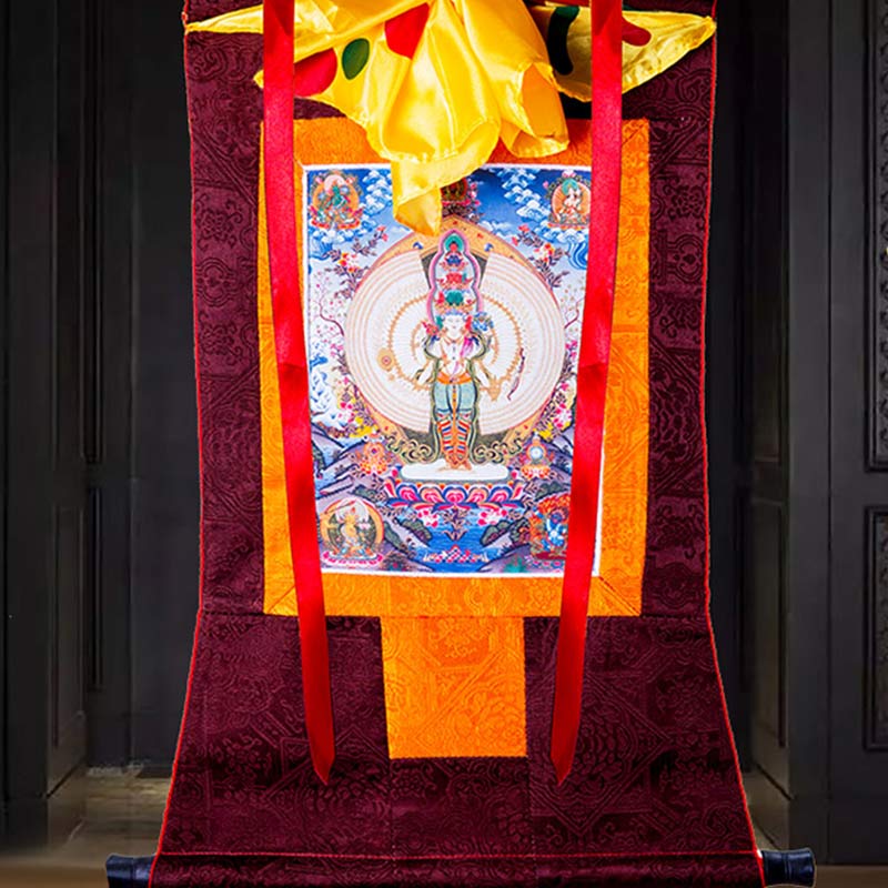 Buddha Stones Tibetan Thousand-handed Avalokitesvara Framed Thangka Blessing Decoration